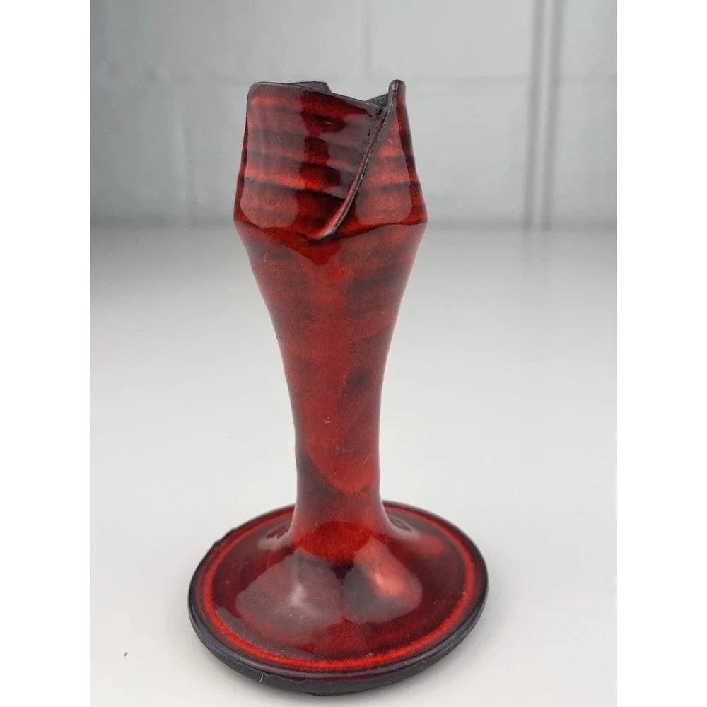 Larry Allen Art‎ Pottery Tulip Candlestick Holder Red Black Stoneware Alabama